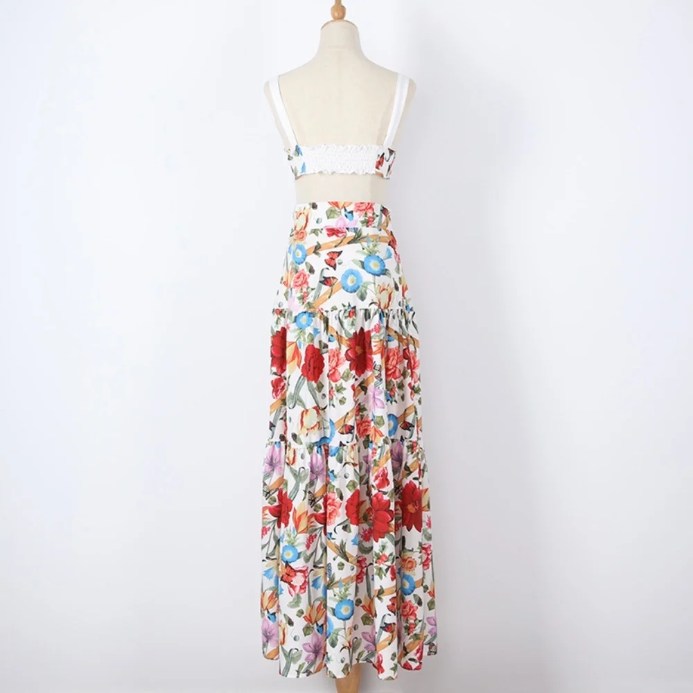 Bohemian gypsy floral print crop top maxi skirt Set - Picture 10 of 12